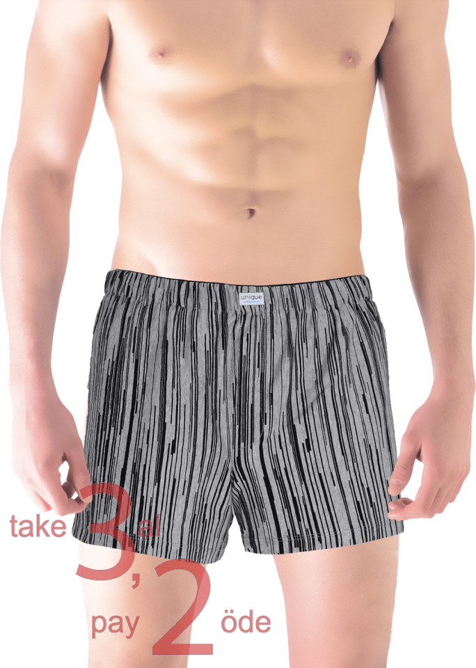 Unique Bosphorus %100 Pamuk Erkek Boxer Gri Siyah