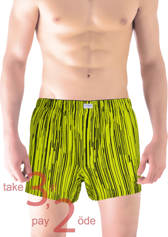 Unique Bosphorus %100 Pamuk Erkek Boxer Siyah Şeritli Limon