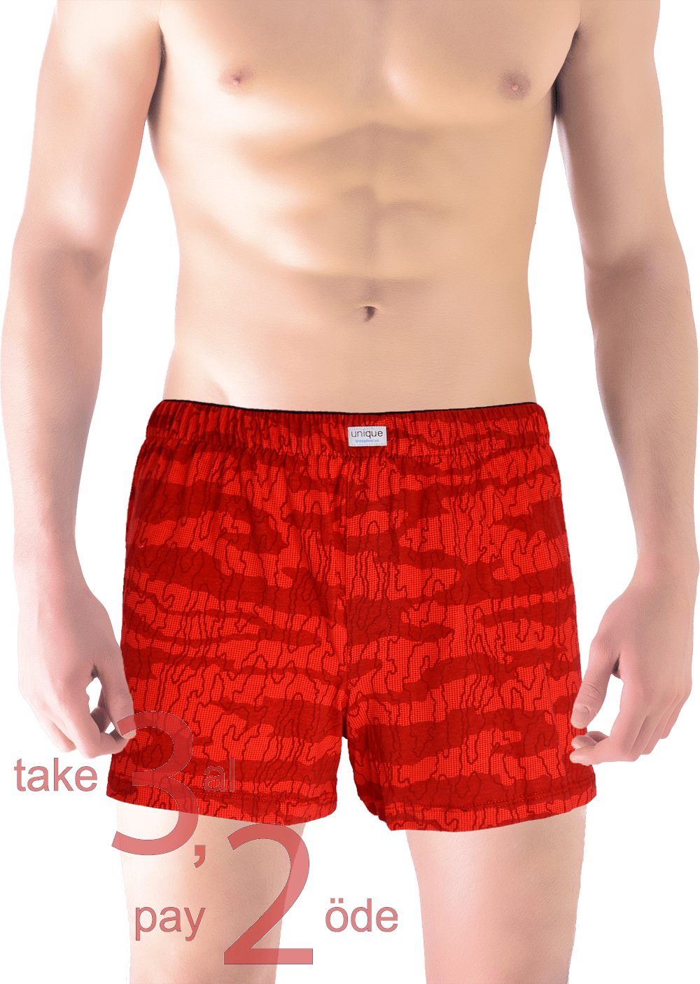 Unique Bosphorus %100 Pamuk Erkek Boxer Kırmızı Kamuflaj Desen