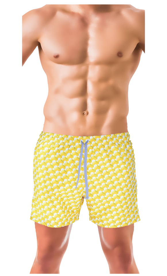 Unique Bosphorus Erkek Mayo Şort Sarı 3D Desenli