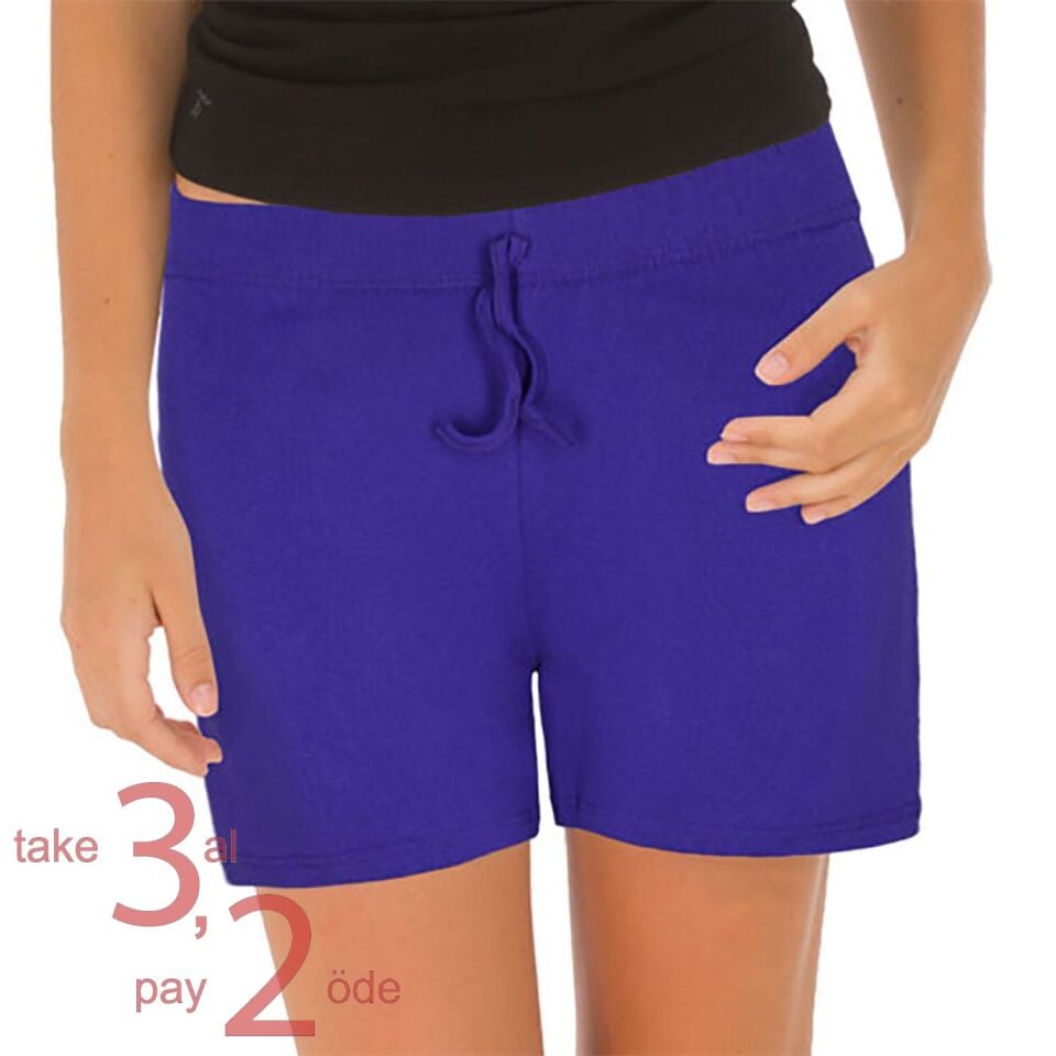 Unique Bosphorus %100 Pamuk Ribana Kadın Şort Mor