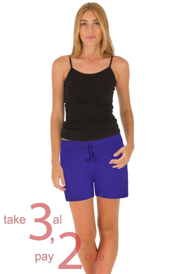 Unique Bosphorus %100 Pamuk Ribana Kadın Şort Mor