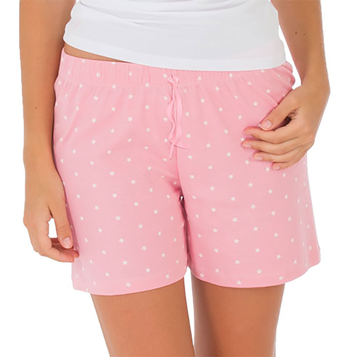 Unique Bosphorus %100 Pamuk Ribana Kadın Şort Pembe Yıldızlı