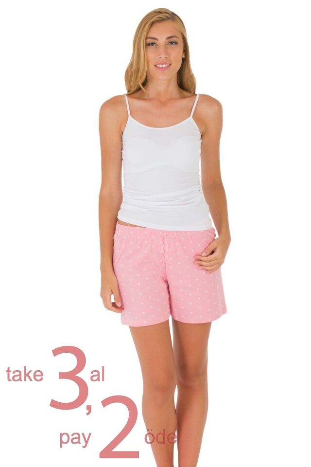 Unique Bosphorus %100 Pamuk Ribana Kadın Şort Pembe Yıldızlı