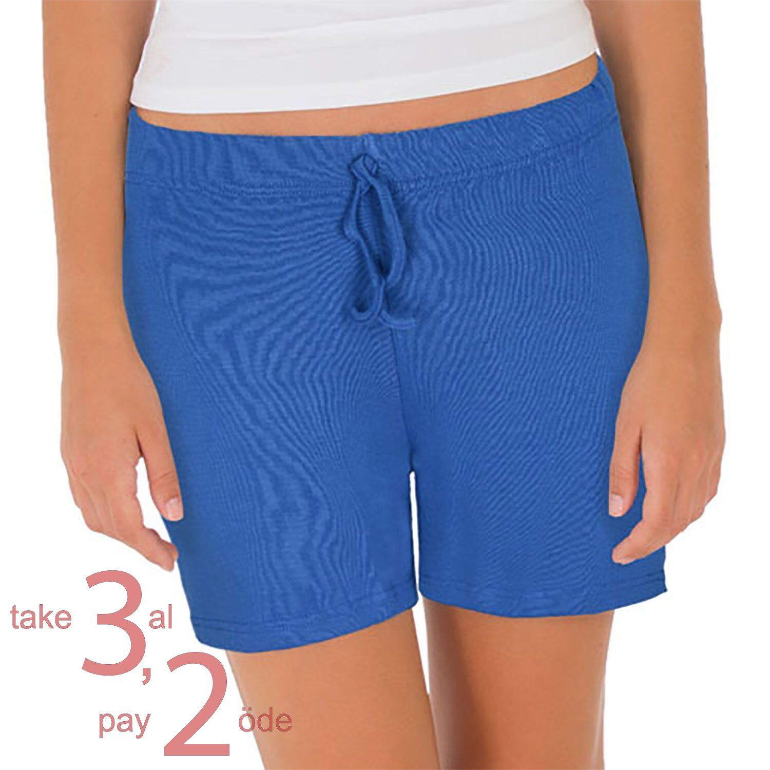 Unique Bosphorus %100 Pamuk Ribana Kadın Şort Petrol Mavisi