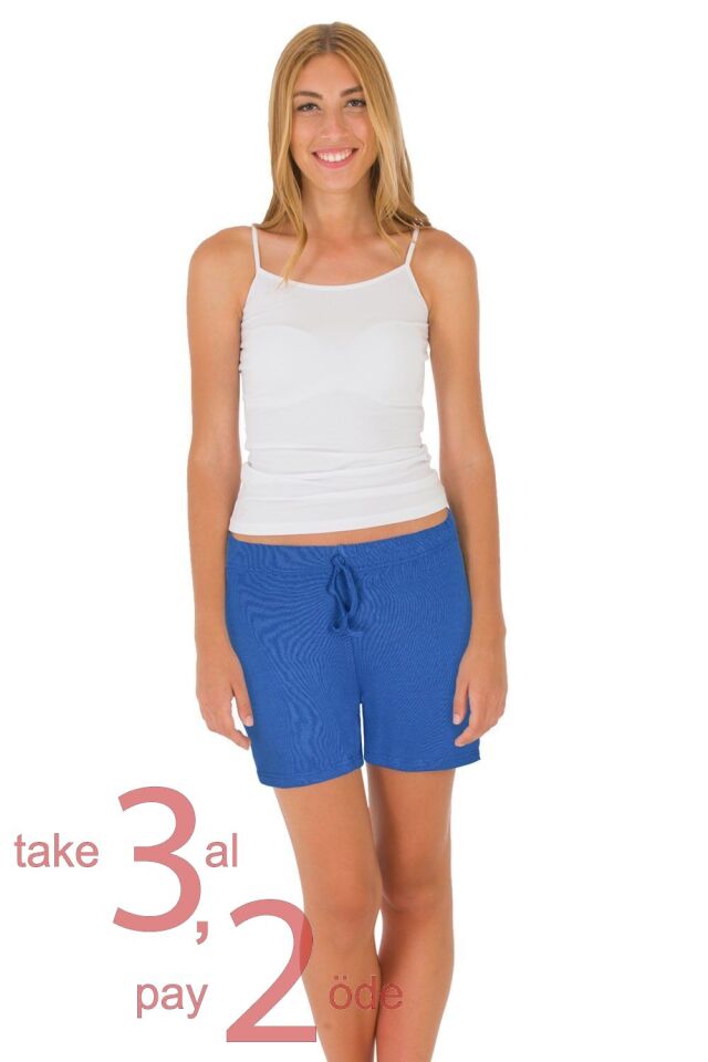 Unique Bosphorus %100 Pamuk Ribana Kadın Şort Petrol Mavisi