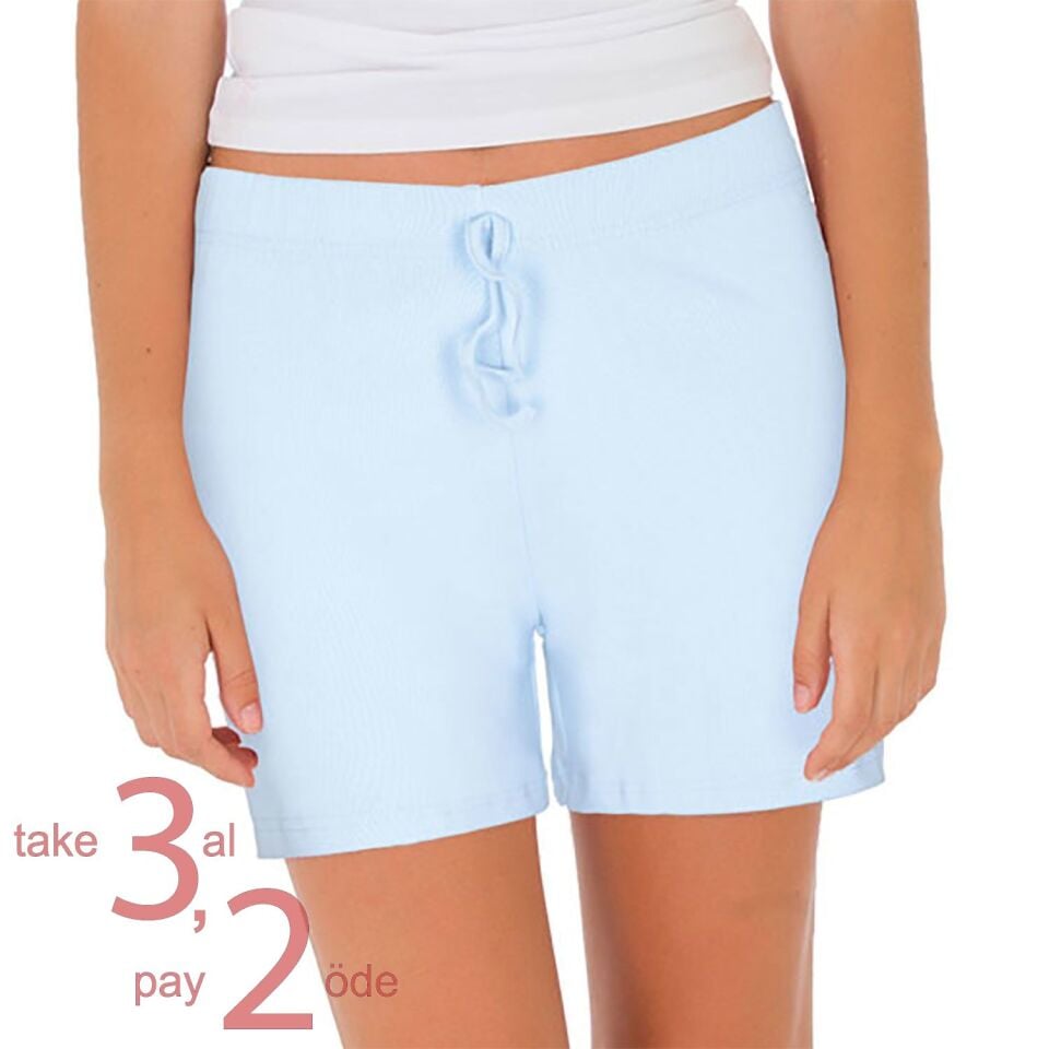 Unique Bosphorus %100 Pamuk Ribana Kadın Şort Buz Mavisi