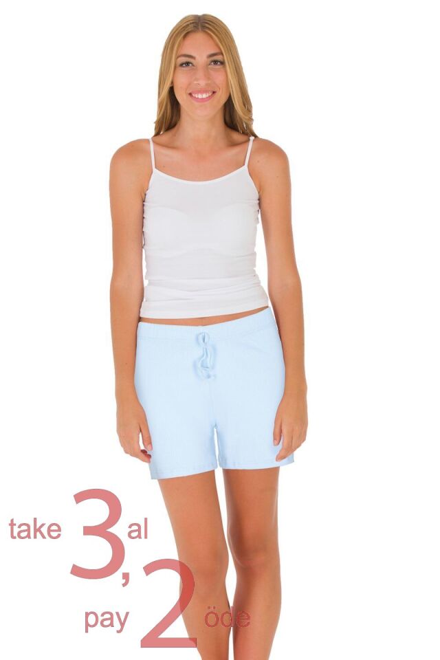 Unique Bosphorus %100 Pamuk Ribana Kadın Şort Buz Mavisi