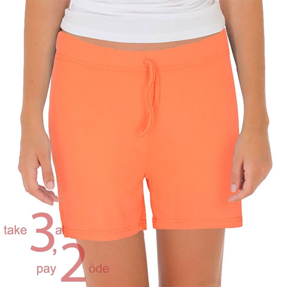 Unique Bosphorus %100 Pamuk Ribana Kadın Şort Açık Turuncu