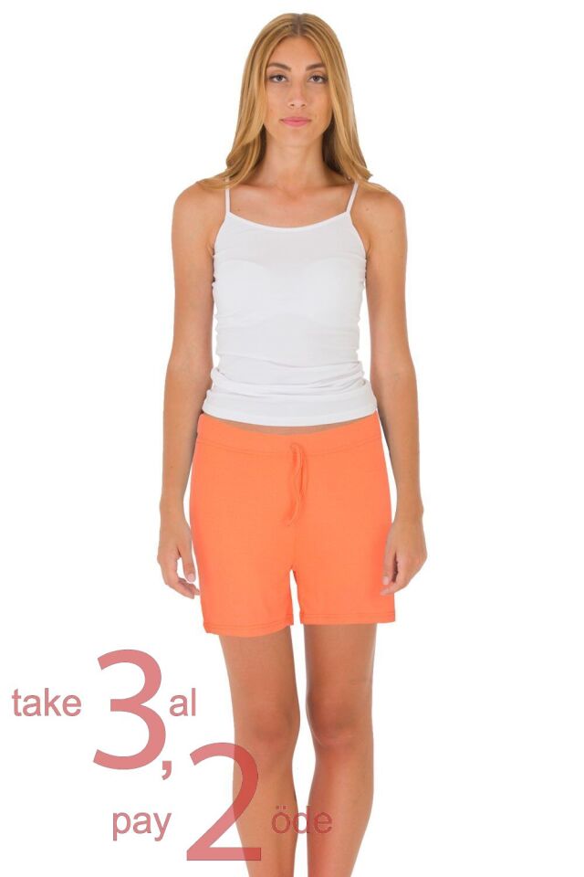 Unique Bosphorus %100 Pamuk Ribana Kadın Şort Açık Turuncu