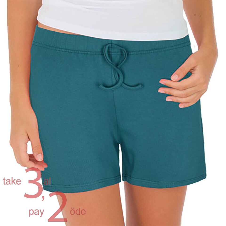 Unique Bosphorus %100 Pamuk Ribana Kadın Şort Koyu Yeşil