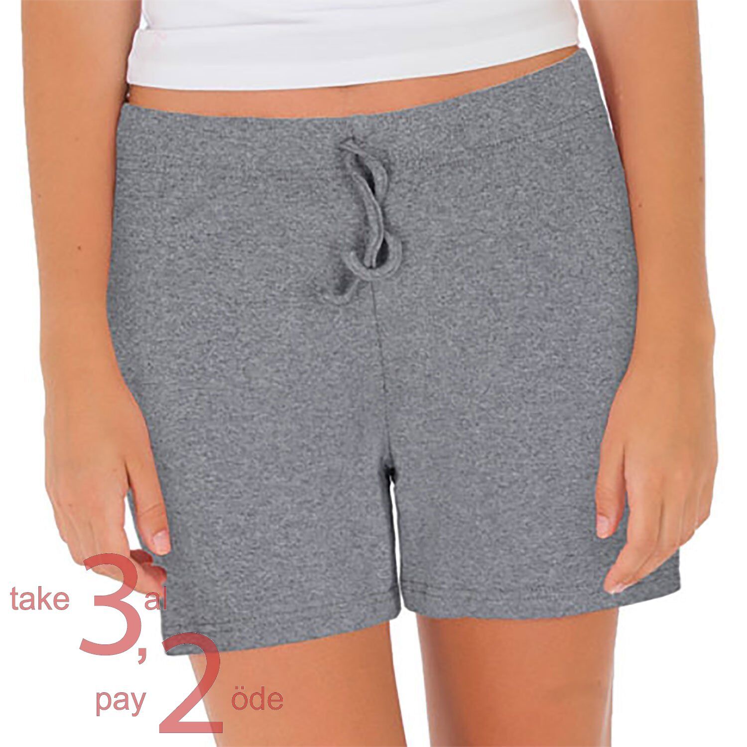 Unique Bosphorus %100 Pamuk Ribana Kadın Şort Açık Antrasit