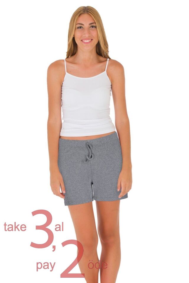 Unique Bosphorus %100 Pamuk Ribana Kadın Şort Açık Antrasit