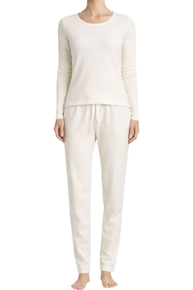 Unique Bosphorus %100 Pamuk Ribana Eşofman/Pijama Takımı Krem Rengi